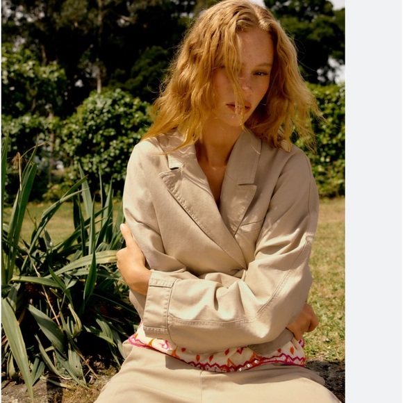 Zara NWT Beige Crop Blazer size Large - Picture 3 of 5